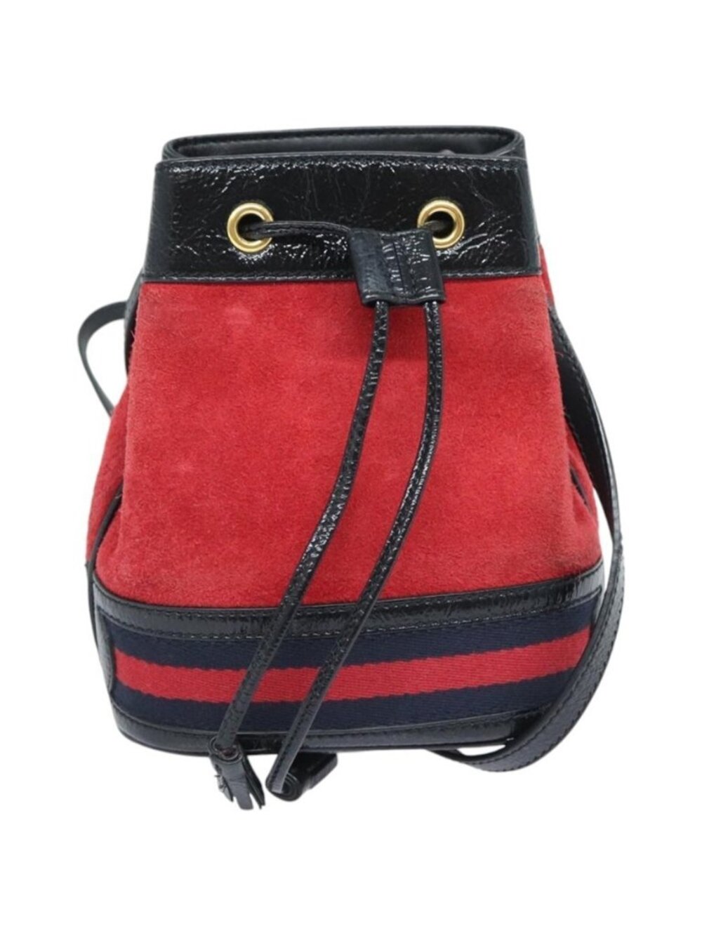 Authentic GUCCI Sherry Line Shoulder Bag Suede Red Gold Navy 550620